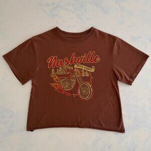 Cold Crush Nashville Motorcycle Graphic Brown Cropped Baby Tee